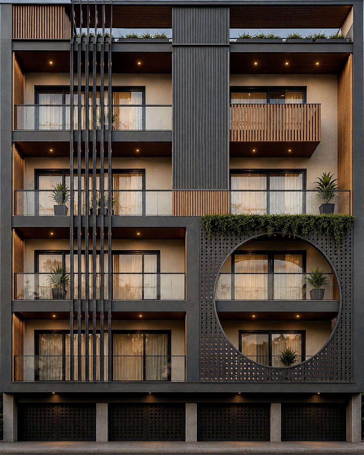 Ansals Essencia C-Block facade at dusk