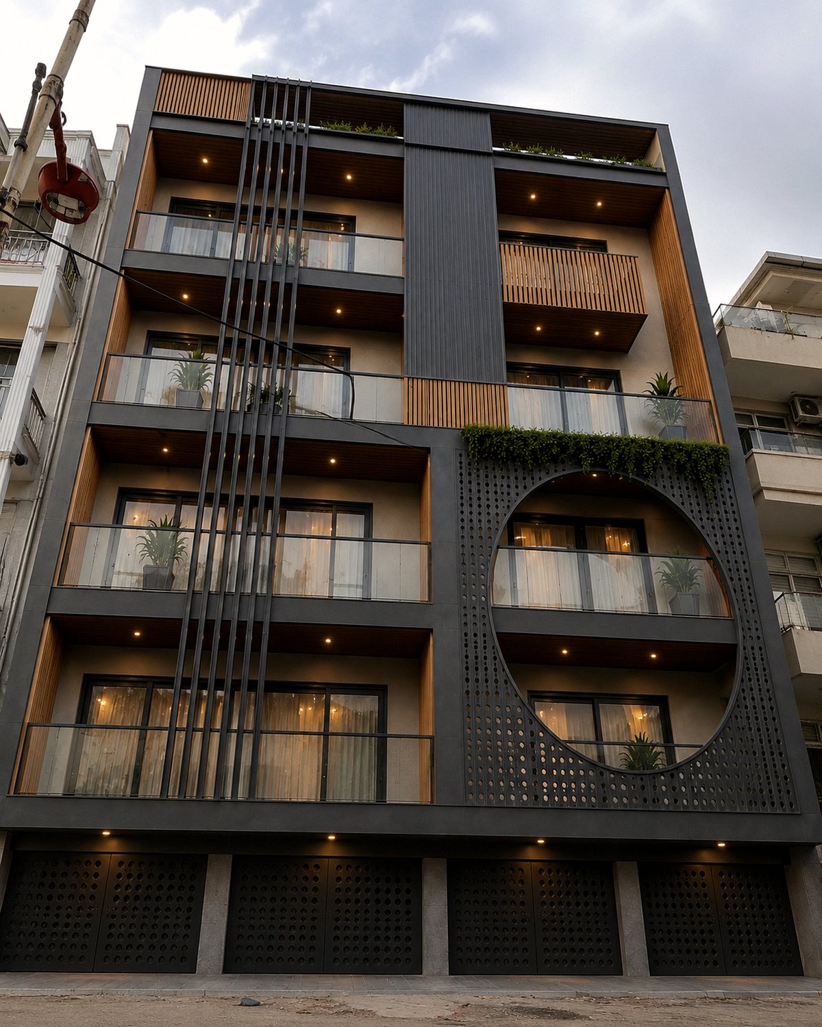 Covered stilt parking and entrance
