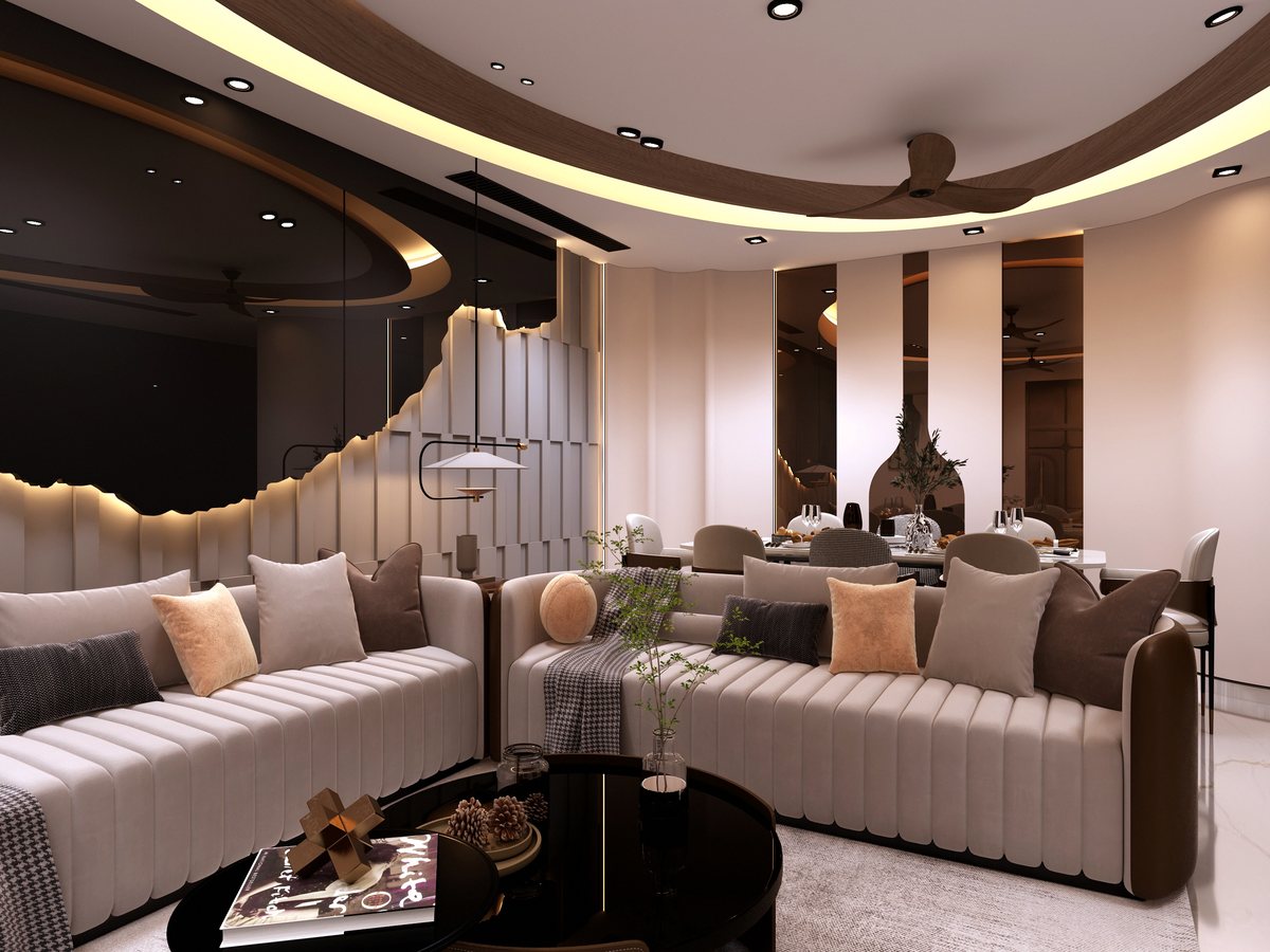 Drawing and dining area with fluted feature wall