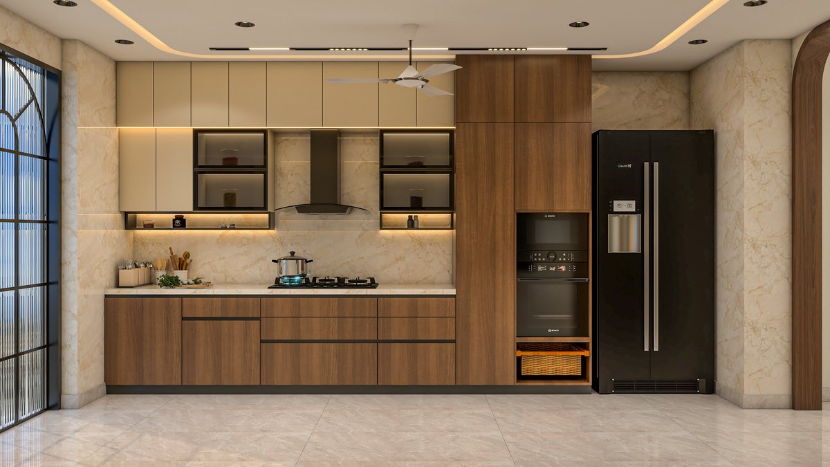 Modular kitchen with tall units and premium appliances