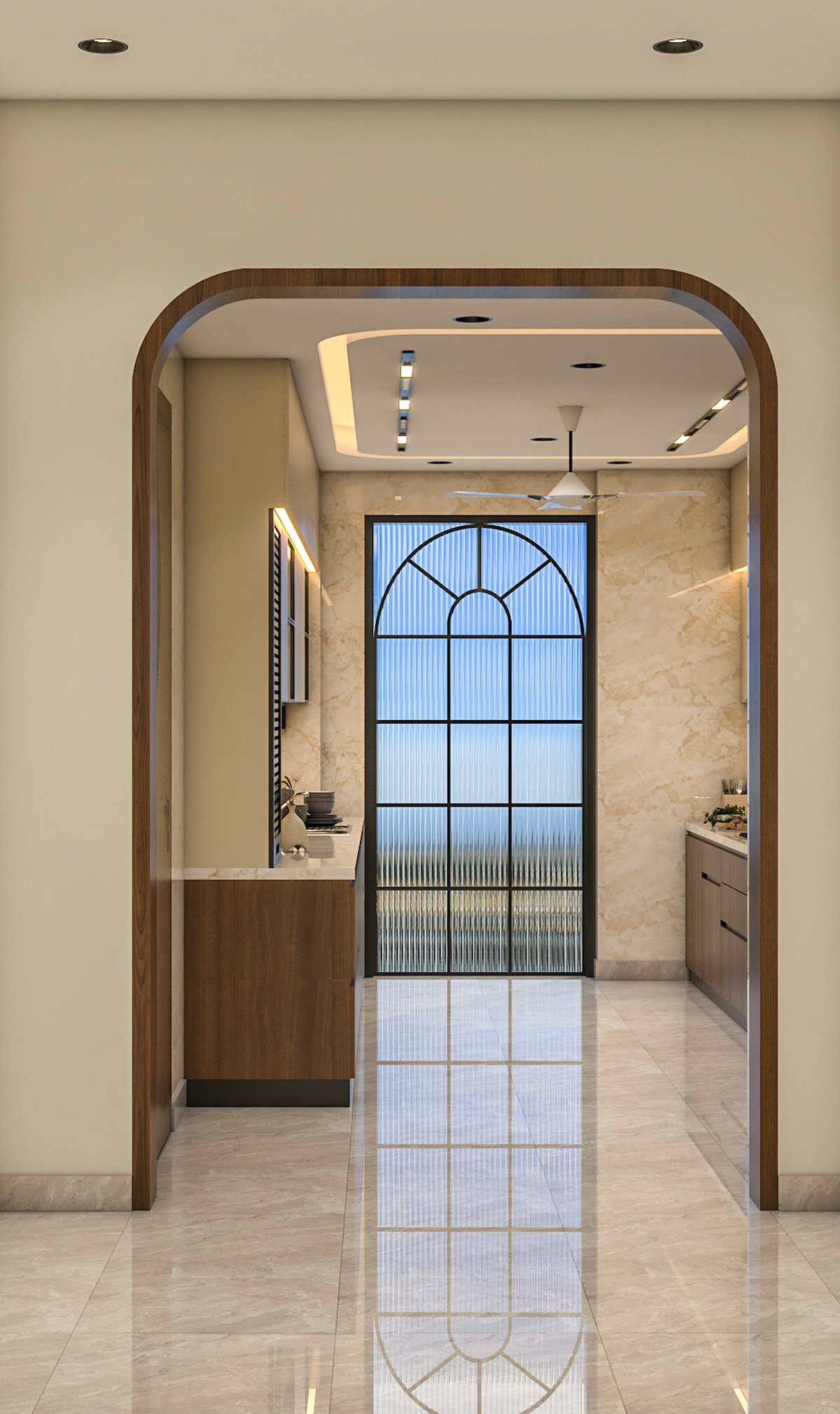 Kitchen with arch window and natural light