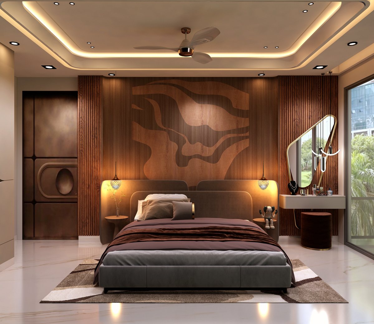 Bedroom two textured headboard wall