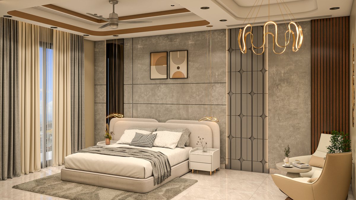 Bedroom three headboard feature wall